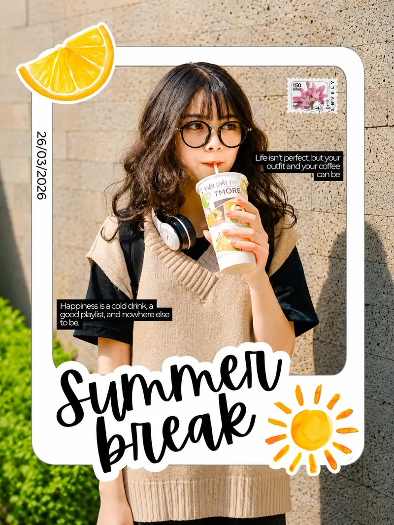 After: transformed into a summer aesthetic post with sticker overlays